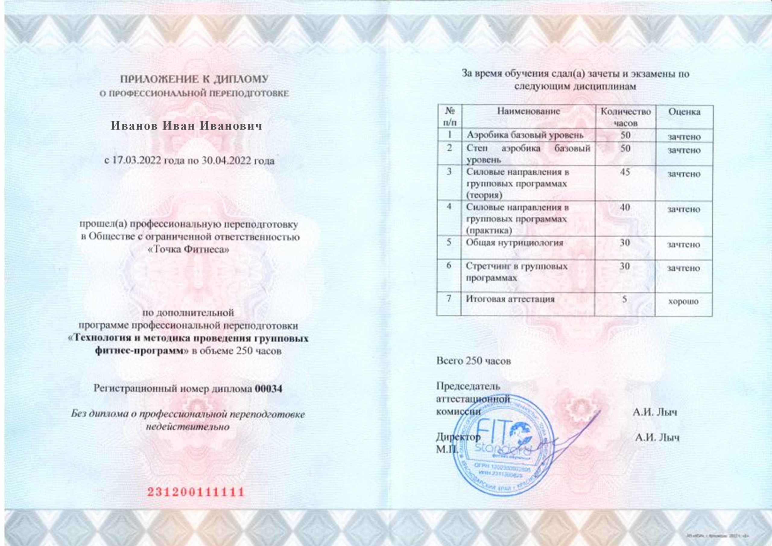Диплом о завершении обучения